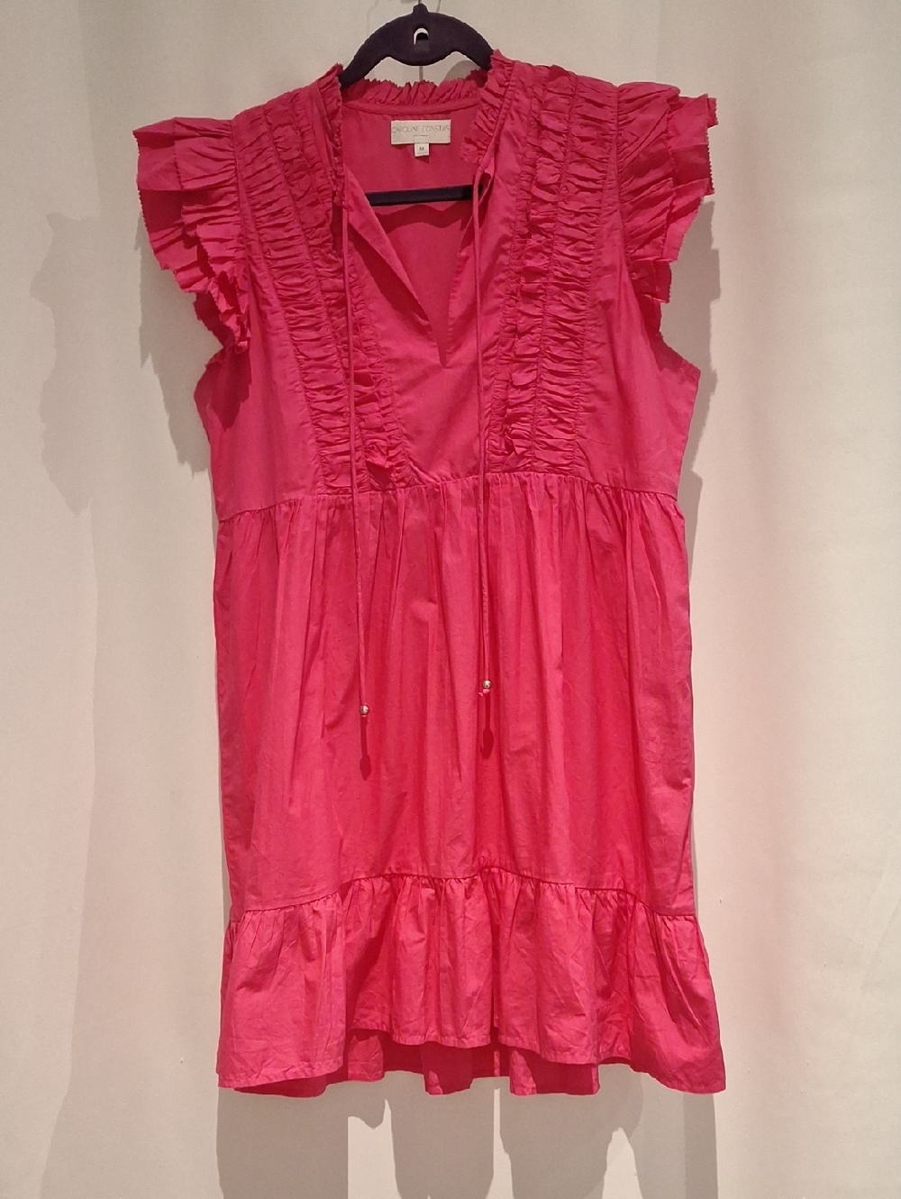 Caroline Constas Hot Pink Ruffle Sleeve V-Neck Mini Dress Size M